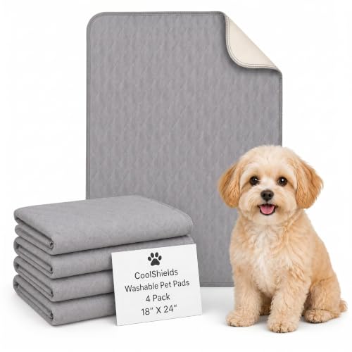 Image of CoolShields Washable Puppy Dog Pee Pad, 18 inchX24 inch 4pcs Reusable Puppy Pads, Waterproof Whelping Training Mat for Playpen Crate, Floor, Bed,Sofa and Trunk [Premium Fabrics that can be Used by Humans]