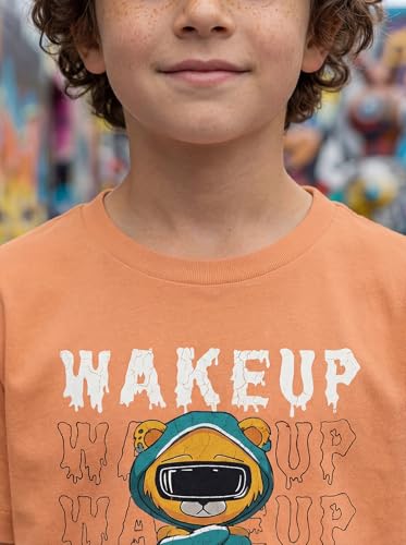 Image of HELLCAT Boys Round Neck Printed Blended Cotton Tshirt -Combo Pack of 2 - Orange /Blue