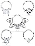 Vsnnsns - Piercing para septum de 16 g, joyería de cráneo, septum, circonita cúbica, anillo de acero inoxidable, ópalo con bisagras, segmento de nariz, aro para hombres y mujeres, 10 mm, 5 unidades