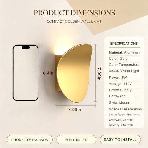 YXTSIMV Modern Minimalism LED Wall Sconces Arc Gold 5W Warm White 3000K by YXTSIMV - Used condition - Image 2
