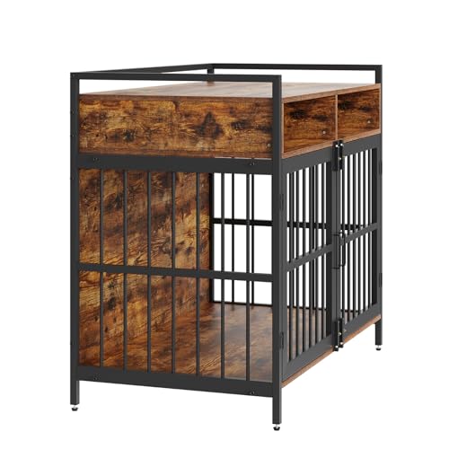 VEVOR-Furniture-Style-Dog-Crate-with-Storage-41-inch-Dog-Crate-Furniture-Large-Breed-with-Double-Doors-Wooden-Dog-Cage-for-LargeMedium-Dog-Indoor-Hold-up-to-70-lbs-Rustic-Brown