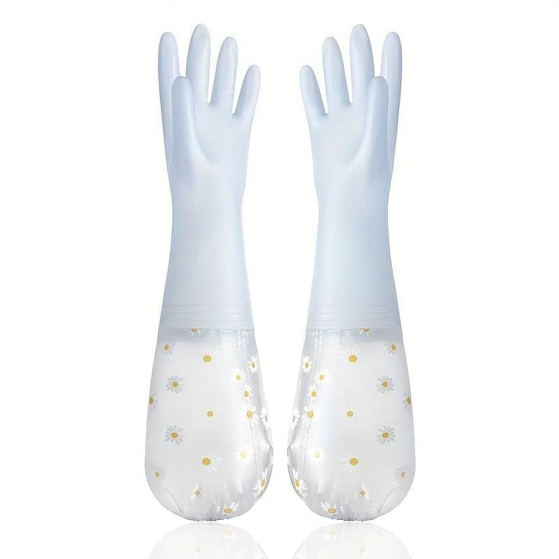 Reusable Long Cuff Cleaning Gloves with Inner Cotton Lining - Waterproof Household Dishwashing Gloves for Kitchen Cleaning, Gardening, Laundry & Utility Tasks, Floral Sleeve Design, 1 Pair Grey-image-24