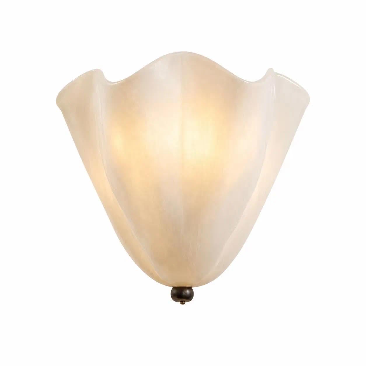 Coastal Wall Sconce, Scalloped Glass Shade Lamp with French Vintage Shell Design, Mid Century Hardwired Light Fixture, H65 Brass Accent for Bedroom Headboard Living Room Hallway(Milky White)