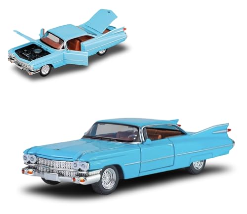 Image of Vintage Die-Cast Car Model 1:32 Scale | Alloy Metal Car with Openable Doors, Hood & Trunk | LED Headlight & Taillight with Sound | Pull Back & Go Toy for Kids & Collectors (Blue)