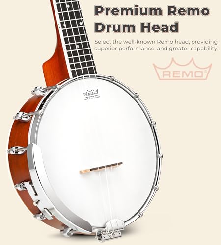 Image of Vangoa Banjolele 23 Inch with Premium REMO Head, Travel Mini Banjo Uke 4 String Banjo Ukulele Beginner Kit with Armrest, Concert Mohagony for Teens Beginners