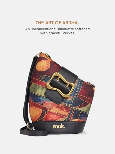 Image of ZOUK Women's Ardha Sling Bag | Black Vegan Leather Crossbody Bag | Asymmetric Silhouette| Adjustable Strap