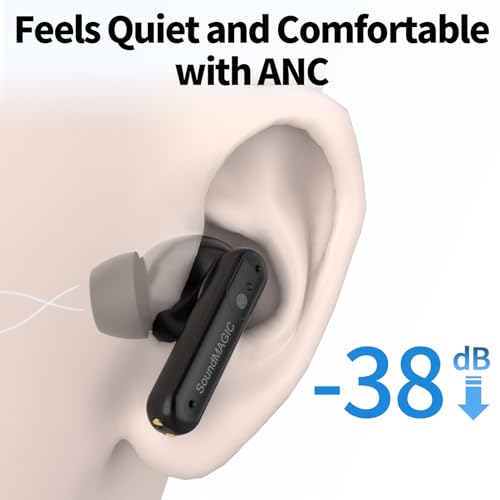 Image of SoundMAGIC T80BT True Wireless Earbuds, Hybrid ANC, HiFi, HD Calls, Black | Comfortable noise reduction, Rich layered stereo, Pressure-free wear, 25hr battery, IPX5 Sweatproof, Seamless dual pairing