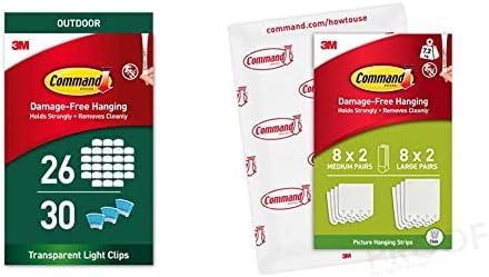 Command Outdoor Decorating Clips - Value Pack of 26 Mini Hooks and 30 Small Adhesive Strips - Transparent - Clips for Hanging Decorations and Fairy Lights Outdoors - Damage Free Hanging