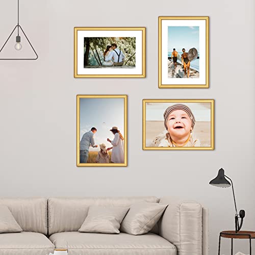 4X6 Picture Frame Gold Matted Thin Modern Metal Set Of 4, For Horizontal And Vertical Desk And Wall Mounting, Aluminum Floating Frame Fit 3X5 Photo With Mat Or 4 X 6 Photos Without Mat (4 Pack) #TOP5