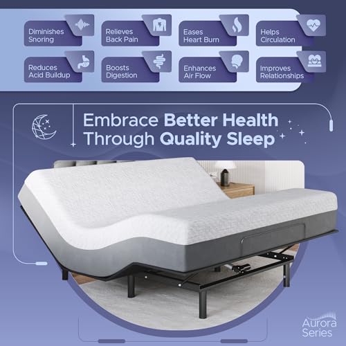 Image of Celestial Sleep Aurora Adjustable Bed Base (Frame) + 12 inch Gel Memory Foam Mattress (Medium Soft), Easy Assembly, Head and Foot Lift, Zero Gravity, Memory Positions, CertiPUR-US Bed - King
