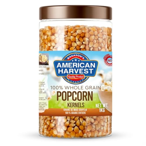 American Harvest yellow popcorn kernels in jar 1 kg