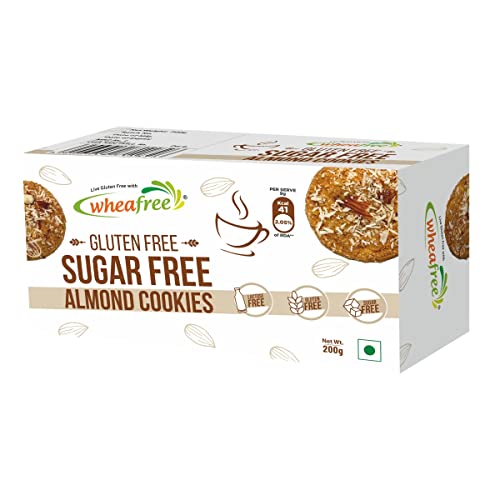Image of Wheafree Gluten Free Sugarfree Almond Cookies - High Protein & Fibre | Low GI | Low Trans-Fat | Lactose Free - Pack of 2 (200g each)