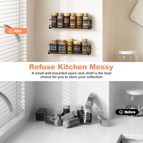 Priksia Wall Spice Rack, Set of 2 Spice Organisers, No Drilling, Hanging Metal Spice Holder with Self-Adhesive and Screws for Spice Jars, Kitchen Cabinet, Pantry Door - Image 4