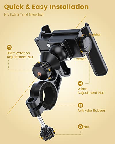 Victawks Bike Phone Mount, Camera & Button Friendly, 360° Rotation And Anti-Vibration Handlebar Phone Holder For Bike, Motorcycle, Scooter, Atv, Mtb, Widely Compatible With Smartphone 3.5"-7" #TOP3