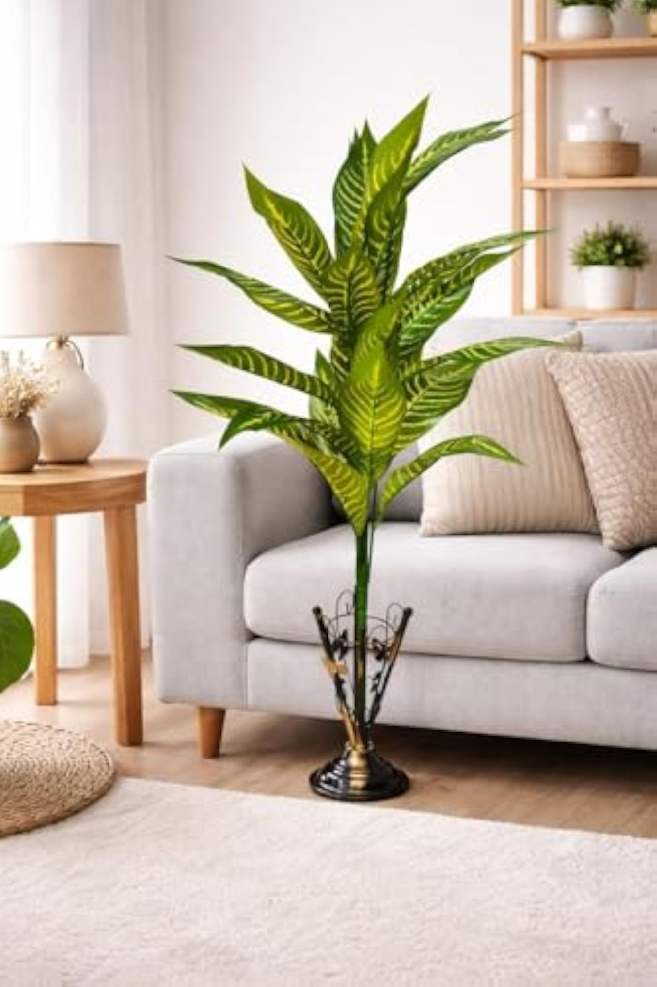 Artificial Dieffenbachia Plant with Metal Stand
