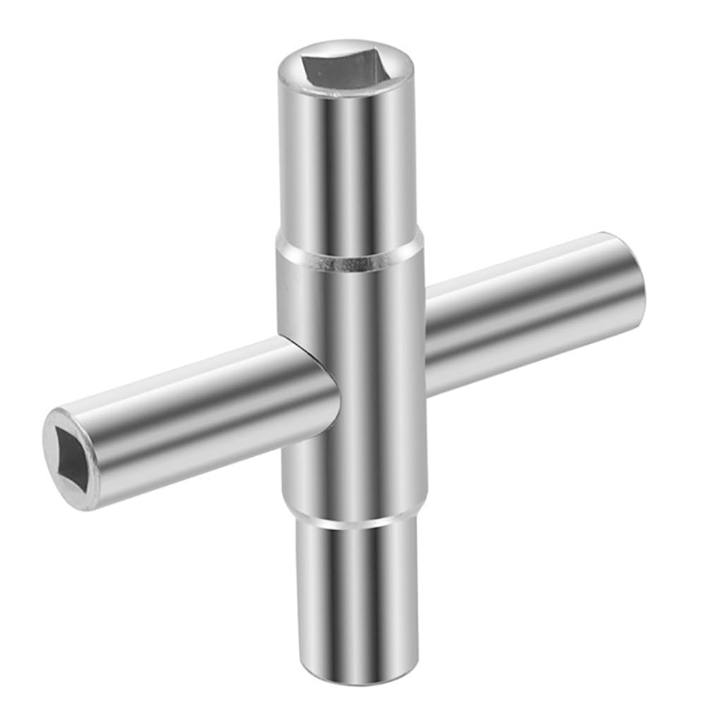 HOOTO4 Way Sillcock Key Silver Water Key Utility, 6.5mm, 7mm, 8mm, 9mm Steel Sillcock Wrench for Faucet, Spigots and Most Valves, 1 Pack