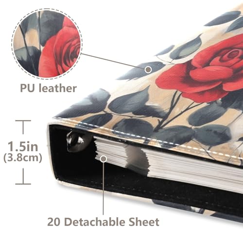 Álbum de fotos con adhesivo para bricolaje con encuadernador de 3 anillos rojo con rosas, 40 páginas 8x10 para recuerdos miniatura 4