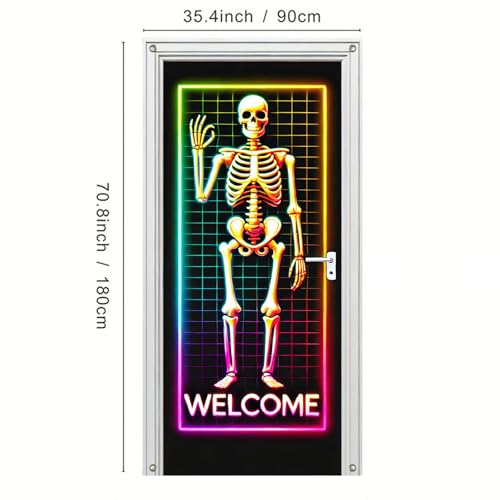 Image of BlissYard Door Cover Haunted House Skeleton 35x71 Inch Polyester