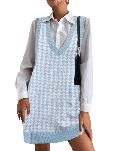 Image of Zeagoo Womens Sweater Vest Dress Pattern Knitted Pullovers Sweaters V Neck Tank Sweater Dress with Pockets