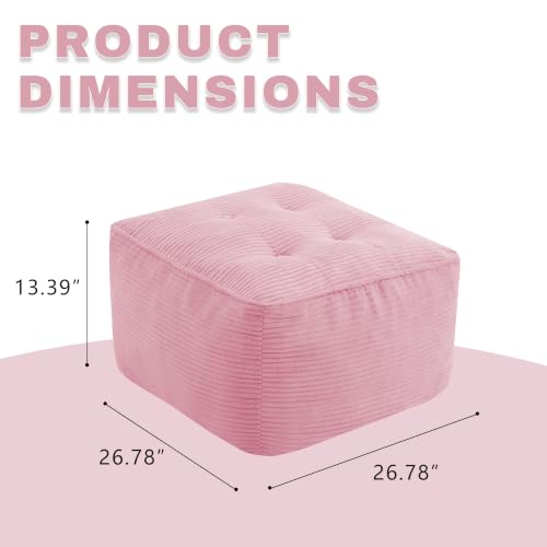 Image of Square Stuffed Pouf Ottoman, Corduroy Oversize Foot Rest,Pink