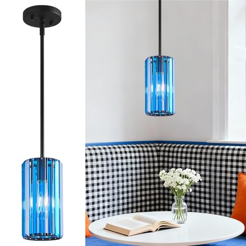 Image of Modern Crystal Pendant Light Mini Dark Blue Chandeliers Adjustable Pendant Lights Fixture for Kitchen Island Dinning Room Corridor Bedroom(Dark Blue 1-Pack