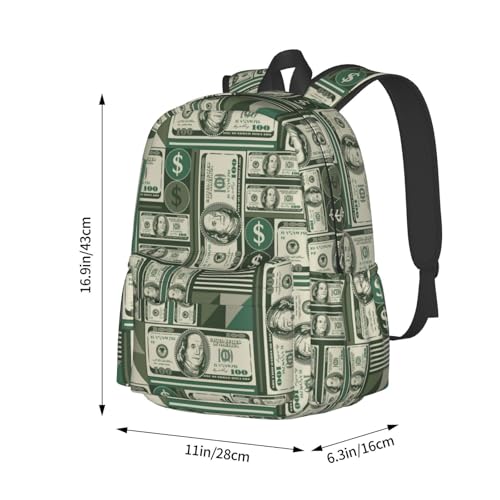 Money Laptop Backpack For Men Women, Hundred Dollar Bill Lightweight Daypack Bookbag For Daily Commutes Business Travel Hiking4
