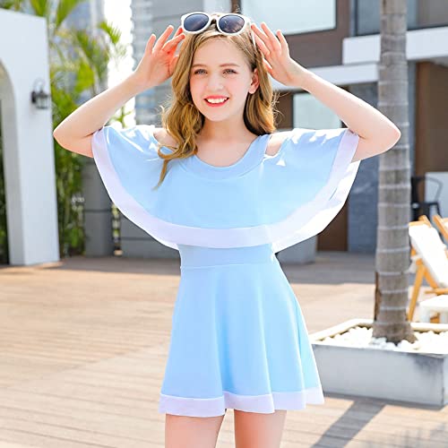 Girls Swimsuit One Piece Swim Dress Off Shoulder Skirted Bathing Suit Color Block Ruffle Swimwear Quick Dry Swimsuit2