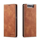 SLWYF Handyhülle Kompatibel mit Samsung Galaxy A80/A90 Hülle, Premium Lederhülle Faltbare Ständer Schutzhülle Kartenfach Standfunktion stoßfest flip case für Samsung Galaxy A80/A90, Gelb