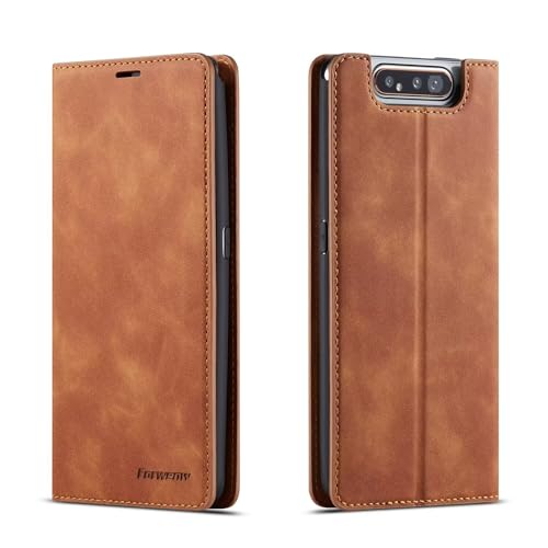 SLWYF Handyhülle Kompatibel mit Samsung Galaxy A80/A90 Hülle, Premium Lederhülle Faltbare Ständer Schutzhülle Kartenfach Standfunktion stoßfest flip case für Samsung Galaxy A80/A90, Gelb