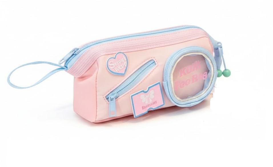 Image of Invite Large Capacity Cute Aesthetic Pencil Case with Multi Compartments, Multi-Pocket Pastel Pen Pouch Organizer with Zipper, Kawaii School Supplies Bag for Girls, Teens & Students (Sweet Funny)