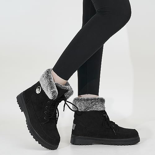 HARENCE Winter Snow Boots for Women: Warm Fur Lined Ankle Booties Lace Up Slip on Outdoor Walking Womens Boots2