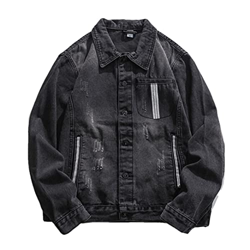 Veste en jean vintage pour homme blouson noir en denim taille L col rabattable classique