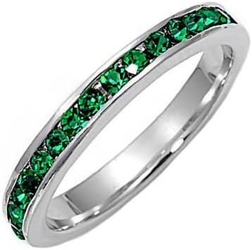 Elaina: 0.96ct Green Emerald Russian Ice CZ Stackable Eternity Band Ring, 3290A, 925 Silver