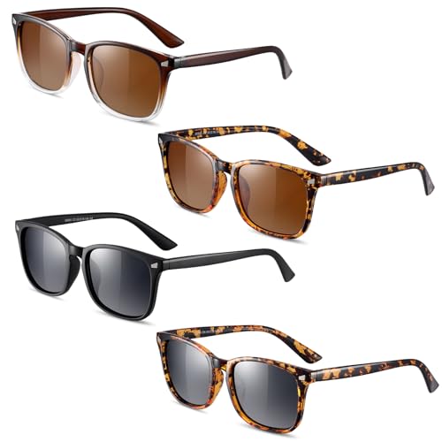 4 Pairs Polarized Sunglasses for Women Men, Trendy Sunglasses UV400 Classic Glasses(Black Brown)