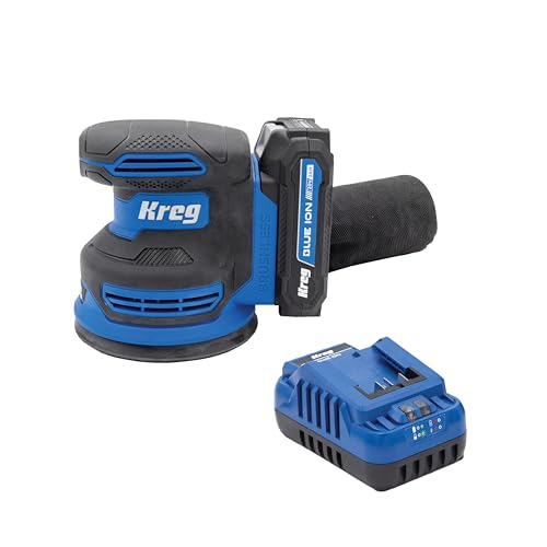Kreg 20V Ionic Drive 5' Random Orbit Sander, 20V Blue Ion Charger & Blue Ion 2Ah Battery Pack -...