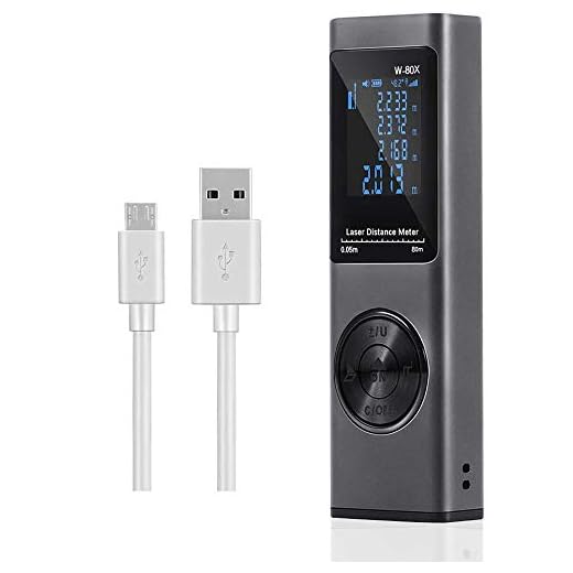 Laser Measure 262ft, cshare Laser Measurement Tool 80M, Digital Laser Distance Meter, USB Rechargeable Electronic Tape Ruler with Backlit LCD for Area Volume Pythagorean Measuring Device (Gray)