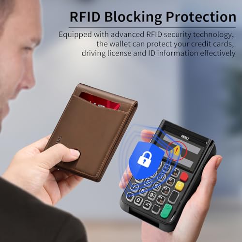 Wallet for Men Slim Bifold Leather Wallet with Money Clip RFID Blocking Minimalist Card Holder Front Pocket Mens Wallet,12 Card Slots (Brown)4