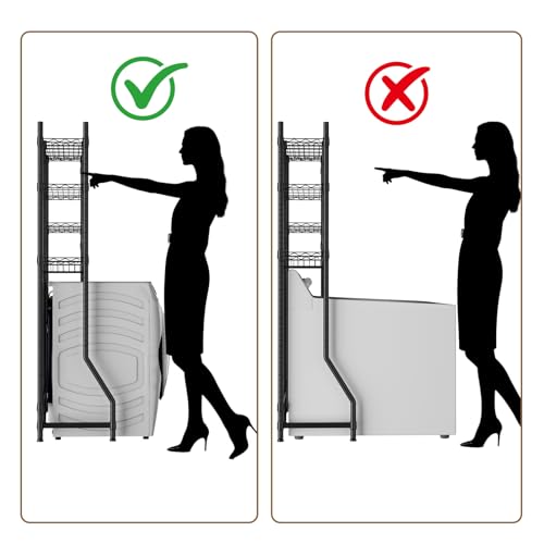 Image of Golpart Over Washer and Dryer Shelves,Laundry Room Storage Organization Clothes Drying Rack,4 Tier Adjustable Height Wire Shelving with Wire Basket,Hanger Rod&Hook,Space Saving Shelf