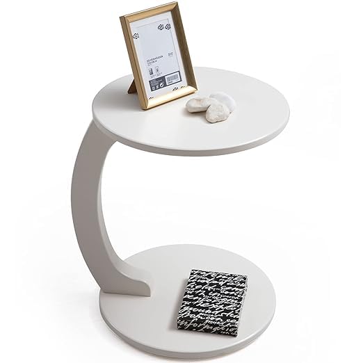 SAFAK Round C Shaped End Table for Living Room, Sofa Side Table That Slides Under, Coffee Table and Laptop Table for Bedroom, Drawing Room - White… (White) (B0CN39BHP9) Amazon Price History, Amazon Price Tracker