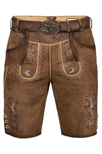 Edelnice Trachtenmode hochwertige Kurze Trachtenlederhose Markus aus Wildbockleder Gr. 46-66 (DE/NL/SE/PL Numerisch 54 Regular Regular Braun)