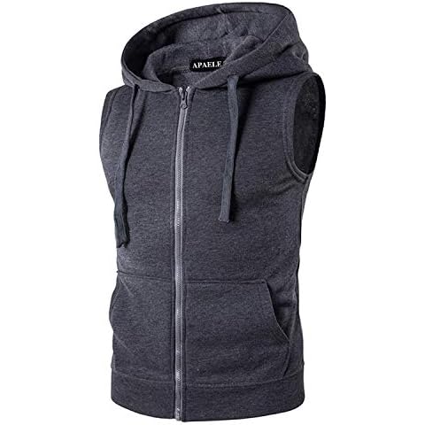 APAELEA Mens Sleeveless Zip Up Hoody Sweatshirt with Pocket Workout Fitness Tanks Tops,Dark Grey,M Cover