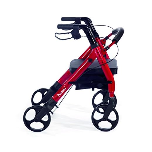 Comodità Piccola (Petite) Heavy Duty Rollator Walker with Comfortable 15" Wide Seat (Metallic Red)