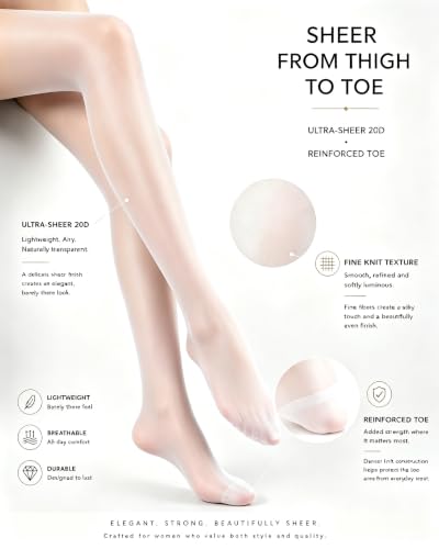 Image of HA WA 3 Pairs Women 20D Sheer Tights Control Top Pantyhose Reinforced Toe