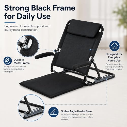 Image of EverActiv Adjustable Bed Back Support with Armrest, Foldable 6 Position Bed Rest Chair for Elderly, Reading, Resting & Recovery