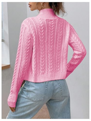 Image of MakeMeChic Women's Cropped Cable Knit Sweater Zip Cardigan Fall Clothes