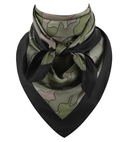GERINLY Camo Print Wild Rag, Military Style Western Scarf, Tactical Camp Head Bandana 35 Inch Silk Feel
