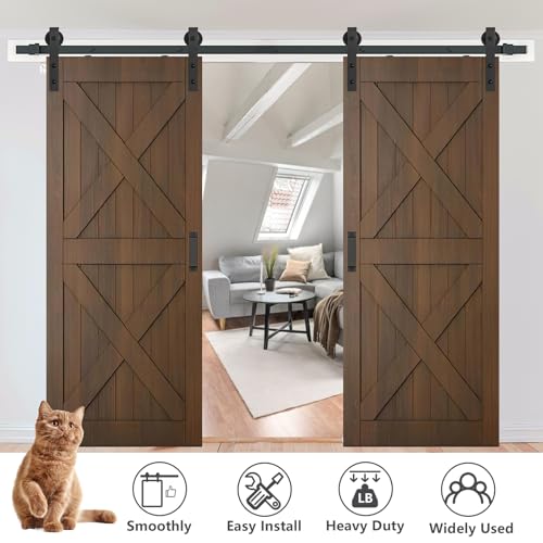 Arti-Life 10 FT Double Barn Door Hardware Kit Heavy Duty Sliding Door Track Kit with Hook and 2 Handles,Smoothly and Quietly Hardware for Interior and Exterior Fit 30" Wide Door Panel (J Shape Hanger) by Arti-Life - Used condition - Image 5