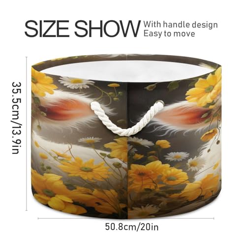 Round Cute White Cow Daisy Flower Storage Basket Large Organizer Bin Laundry Hamper Toy Storage Basket with Handle for Nursery Clothes Toys 202b4315