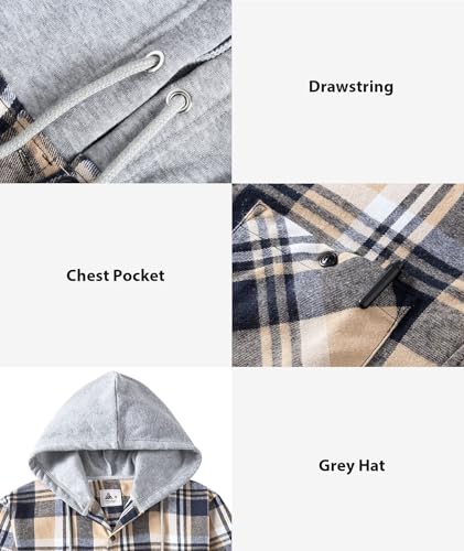 ZITY 3 Pack Men's Flannel Hoodie Shirts Long Sleeve Casual Vintage Button Down Plaid Shirt Jacket with Pocket Deepbluebeige blackpurple Blue XL - Image 3