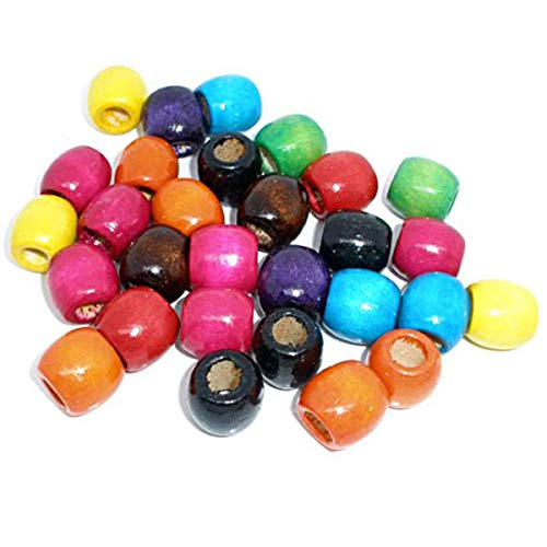 Lot de 200 perles en bois de 12 mm de diamètre, trou de 5 mm de diamètre, multicolore coloré